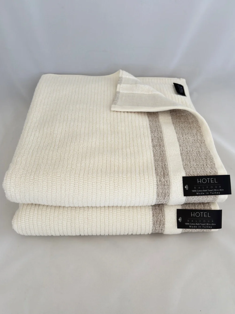 NWT 2Pc Hotel Balfour Turkish Cream Beige Bath Towel Set Made in Turkey Spa